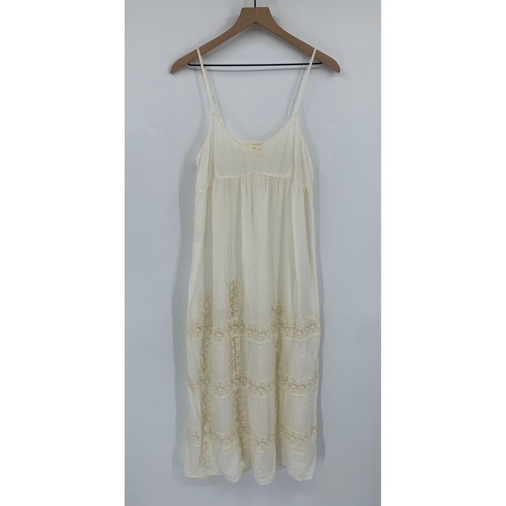Anthropologie Feather Bone Dress Medium Cream Silk Cotton Lace Boho Romantic